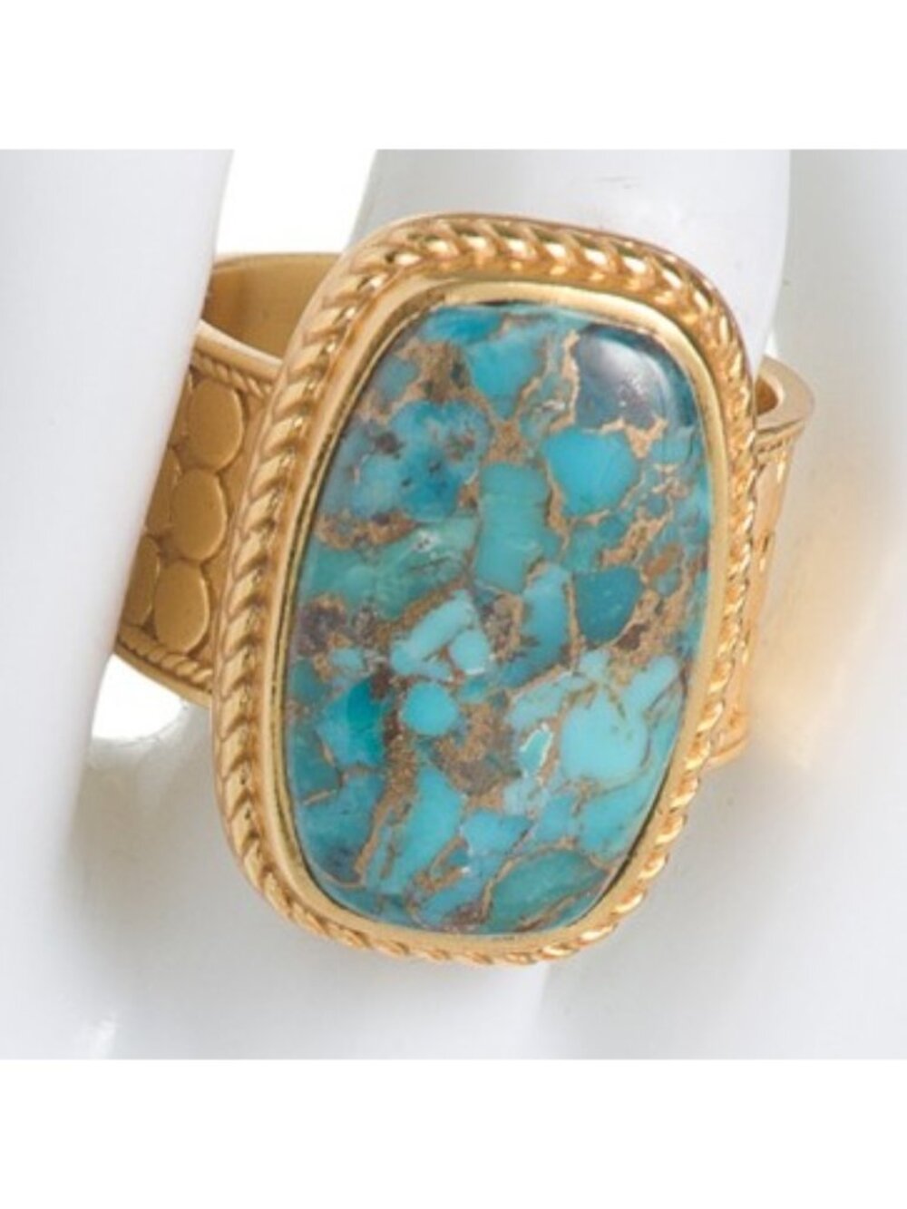 SHAANTI JEWELS Made In India 18kt Gold Plated Mohave Turquoise Ring - Picture 3 of 3